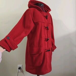 Lauren Ralph Lauren Red Duffle Coat Long Hooded Toggle Button Fleece Medium